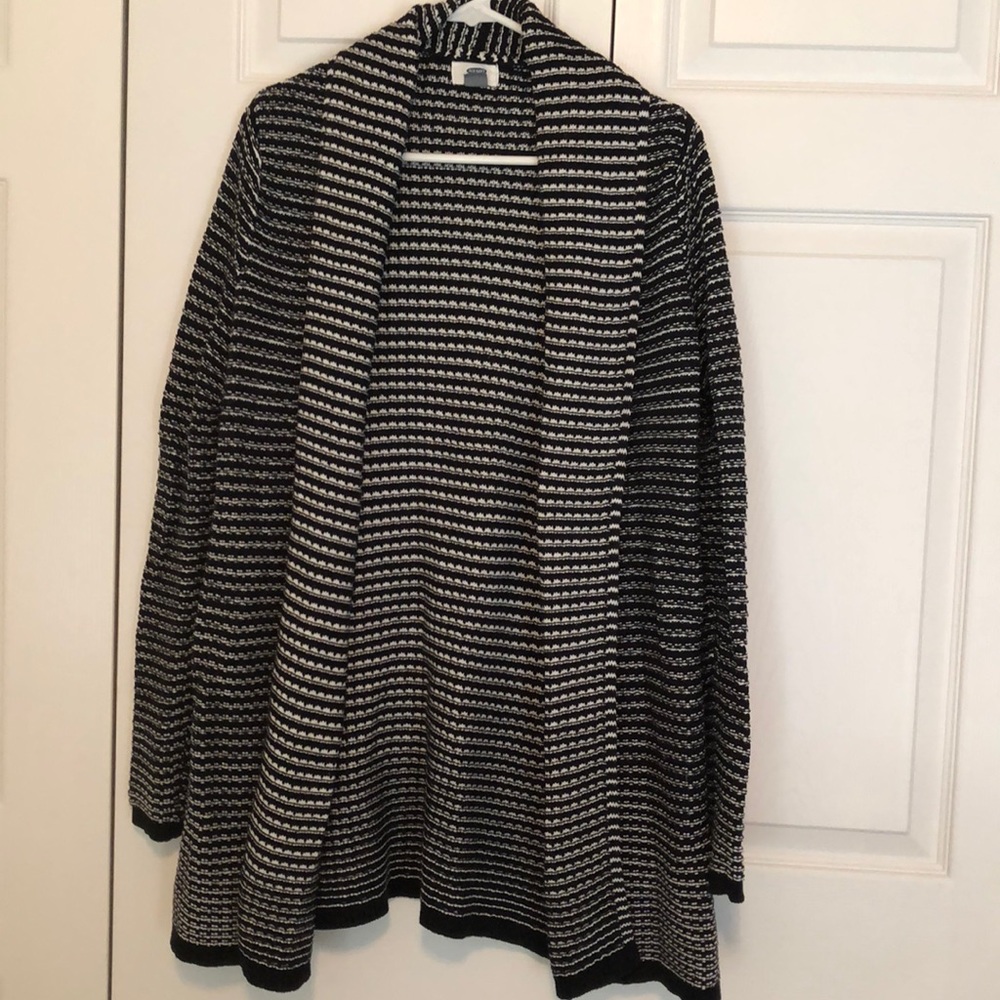 Black & White Knit Open Front Cardigan Sweater